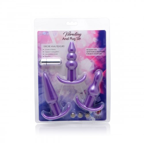 TRINITY VIBES 4 PC VIBRATING ANAL PLUG SET PURPLE - XRAF832P