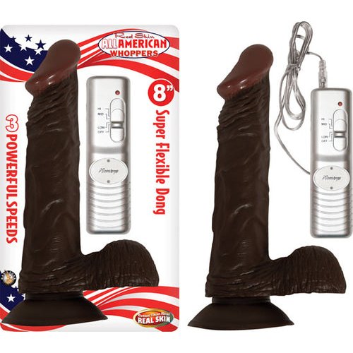 AFRO AMERICAN WHOPPER W/BALLS VIBRATING 8IN BROWN