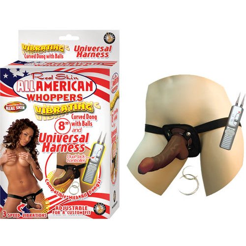AFRO AMERICAN WHOPPERS VIBRATING 8 IN DONG W/HARNESS
