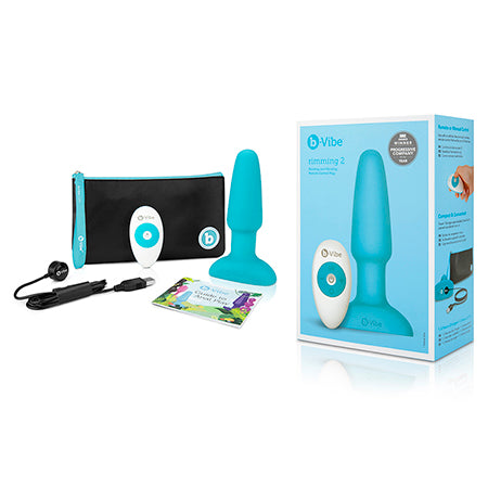 b-Vibe Rimming 2 Rechargeable Remote-Controlled Vibrating Silicone Anal Plug with Rotating Beads Teal-Pinkfoxxx