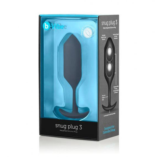 b-Vibe Snug Plug 3 Weighted Silicone Anal Plug Black-Pinkfoxxx