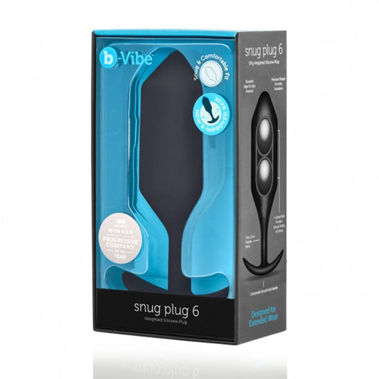 b-Vibe Snug Plug 6 Weighted Silicone Anal Plug Black-Pinkfoxxx
