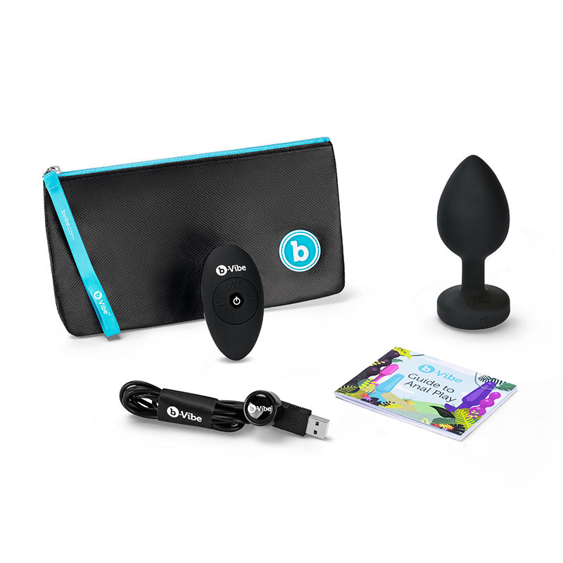 b-Vibe Vibrating Jewel Rechargeable Remote-Controlled Anal Plug with Gem Base Black Diamond XXL-Pinkfoxxx