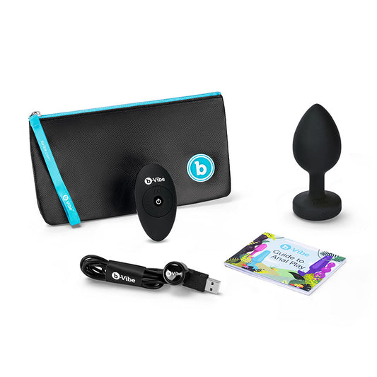 b-Vibe Vibrating Jewel Rechargeable Remote-Controlled Anal Plug with Gem Base Black Diamond XXL-Pinkfoxxx