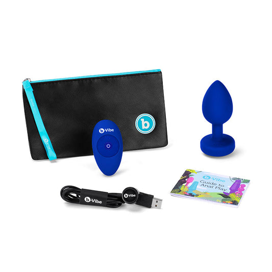 b-Vibe Vibrating Jewel Rechargeable Remote-Controlled Anal Plug with Gem Base Blue Sapphire L/XL-Pinkfoxxx
