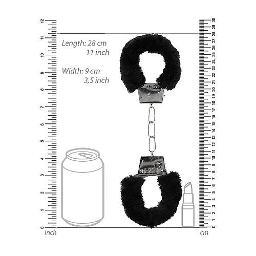 B&W BEGINNER'S FURRY HANDCUFFS W/ QUICK RELEASE BUTTON - SHTOU658BLK