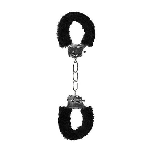 B&W BEGINNER'S FURRY HANDCUFFS W/ QUICK RELEASE BUTTON - SHTOU658BLK