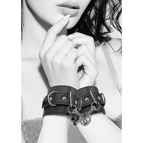 B&W BONDED LEATHER HAND/ ANKLE CUFFS W/ ADJUSTABLE STRAPS - SHTOU660BLK