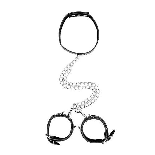 B&W COLLAR W/ HANDCUFFS STRAPS & CHAIN - SHTOU670BLK