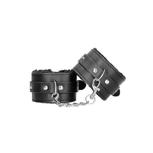 B&W HAND CUFFS W/ STRAPS BONDED LEATHER - SHTOU663BLK