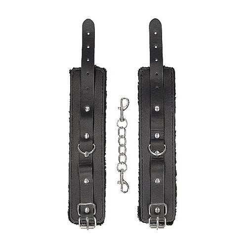 B&W HAND CUFFS W/ STRAPS BONDED LEATHER - SHTOU663BLK