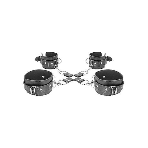 B&W HOGTIE W/ HAND & ANKLE CUFFS BONDED LEATHER - SHTOU668BLK