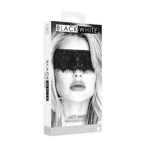 B&W LACE MASK WITH ELASTIC STRAP - SHTOU682BLK