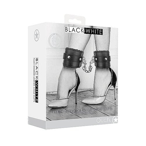 B&W PLUSH BONDED LEATHER ANKLE CUFFS W/ ADJUSTABLE STRAPS - SHTOU664BLK