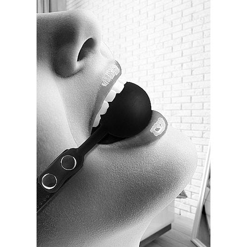 B&W SILICONE BALL GAG W/ ADJUSTABLE LEATHER STRAPS - SHTOU676BLK