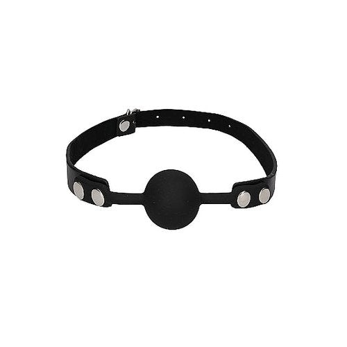 B&W SILICONE BALL GAG W/ ADJUSTABLE LEATHER STRAPS - SHTOU676BLK