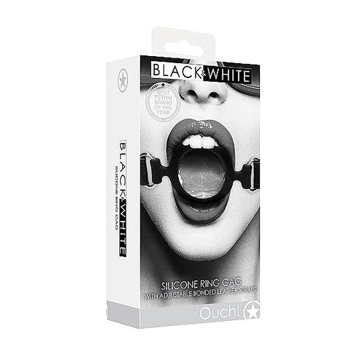B&W SILICONE RING GAG W/ ADJUSTABLE STRAPS - SHTOU679BLK