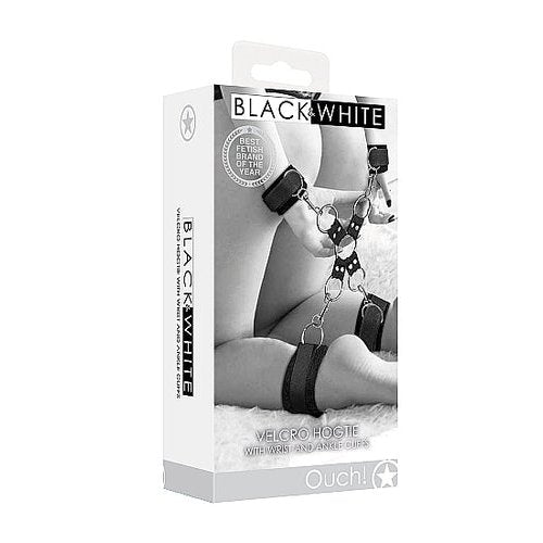 B&W VELCRO HOGTIE WITH HAND & ANKLE CUFFS - SHTOU669BLK