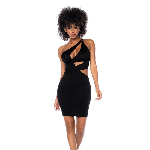 Style your figure with this asymmetrical dress including cut-outs and ring detai