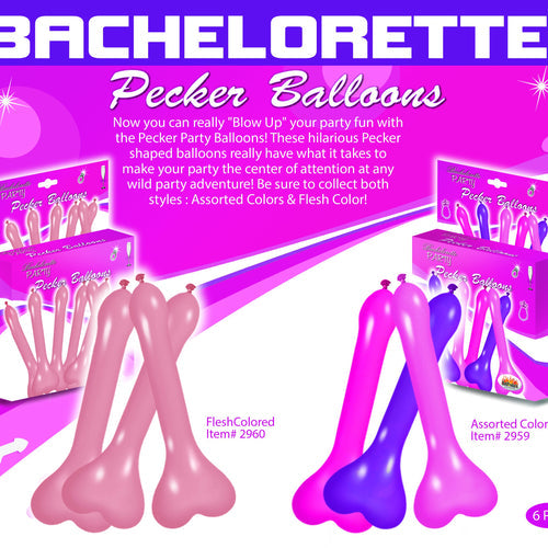PECKER BALLOONS ASST 6PC BOX