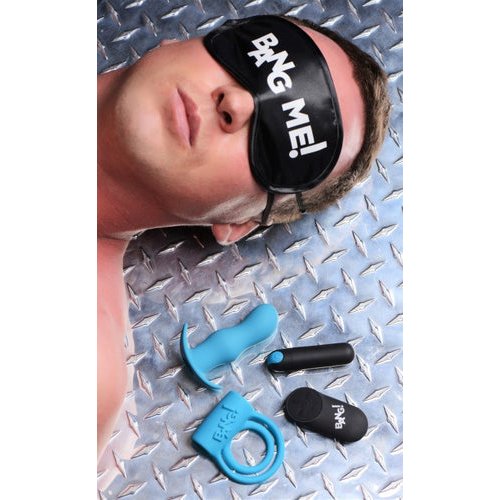 BANG! DUO BLAST C RING BUTT PLUG BULLET & BLINDFOLD KIT BLACK - XRAG578