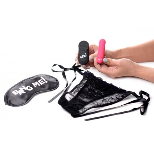 BANG! POWER PANTY LACE PANTIES BULLET & BLINDFOLD KIT PINK - XRAG579