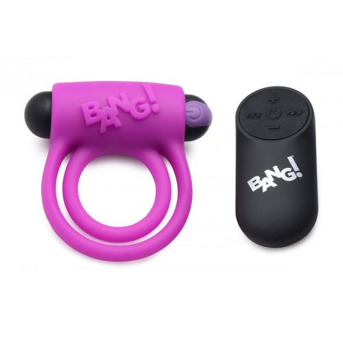 BANG! SILICONE COCK RING & BULLET W/ REMOTE PURPLE - XRAG572PUR