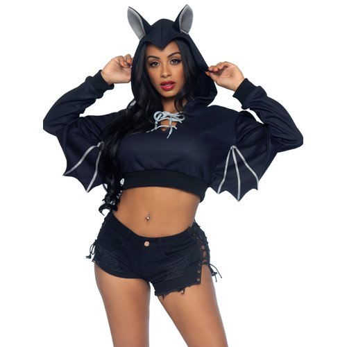 Bat Cropped Hoodie With Wings - 87078     00125
