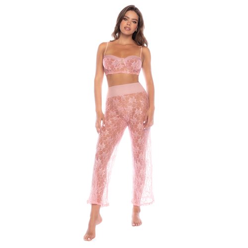A sophisticated two-piece set in a floral lace. Includes top with adjustable straps and lo