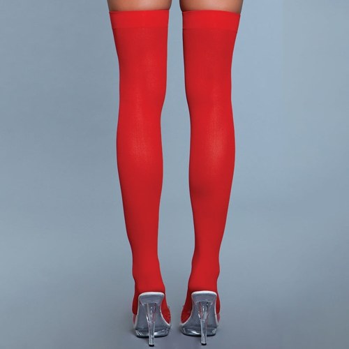 BeWicked Opaque Nylon Thigh Highs-Red O/S