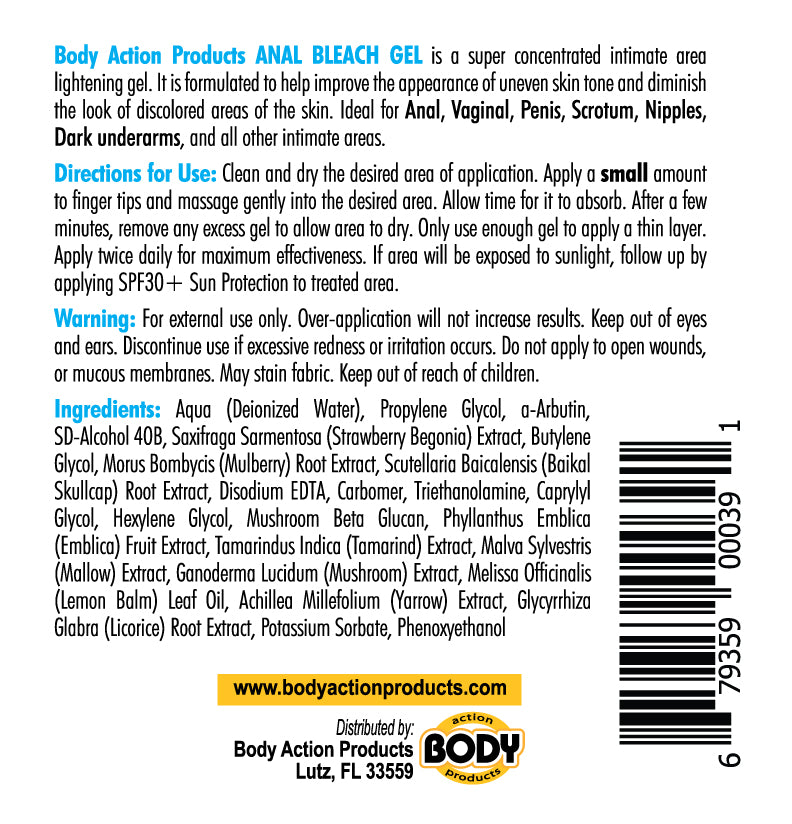 BODY ACTION ANAL BLEACH GEL 1 OZ BOTTLE - BA076
