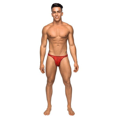 BONG THONG STRETCH LACE RED S/M - MP442162RESM