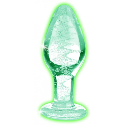 BOOTY SPARKS GLOW-IN-THE-DARK GLASS ANAL PLUG MEDIUM - XRAG555M