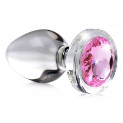 BOOTY SPARKS PINK GEM GLASS ANAL PLUG LARGE - XRAG430L