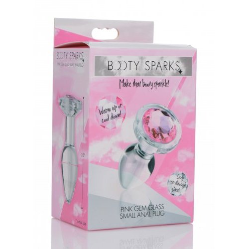 BOOTY SPARKS PINK GEM GLASS ANAL PLUG SMALL - XRAG430S