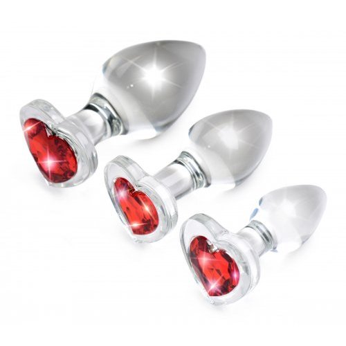 BOOTY SPARKS RED HEART GLASS ANAL PLUG SET - XRAG433