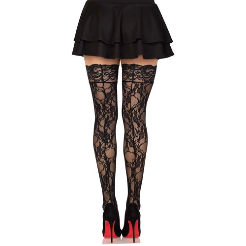 Bree Floral Lace Backseam Thigh Highs - 9985      00122