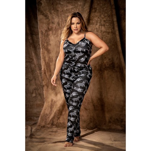 A sophisticated full-length onesie in a bold zebra print Adjustable straps and Semi-loose