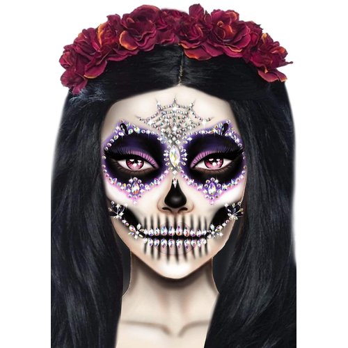 Calavera Skeleton Face Jewels Sticker - EYE024    10122