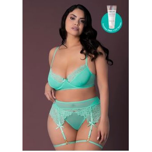 CARIBBEAN CRUSH BRA & GARTER THONG SET AQUA GLOW 2XL