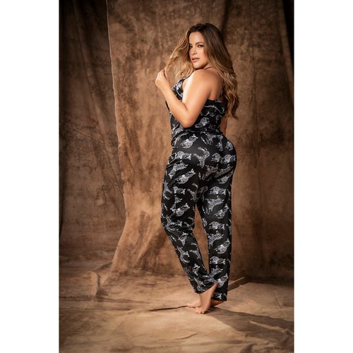A sophisticated full-length onesie in a bold zebra print Adjustable straps and Semi-loose