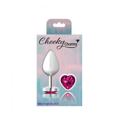 CHEEKY CHARMS HEART BRIGHT PINK MEDIUM SILVER PLUG - VBCC9130