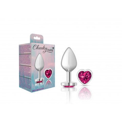 CHEEKY CHARMS HEART BRIGHT PINK MEDIUM SILVER PLUG - VBCC9130