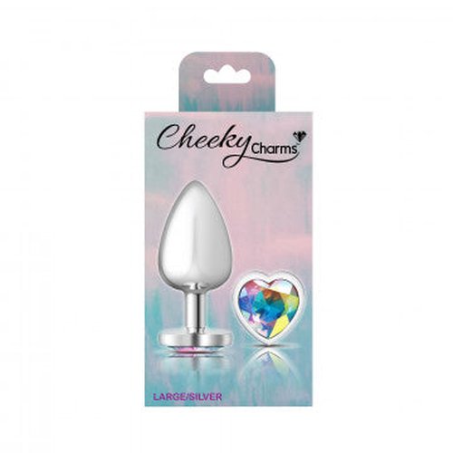 CHEEKY CHARMS HEART CLEAR IRIDESCENT LARGE SILVER PLUG - VBCC9128