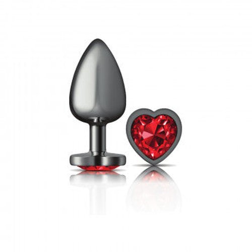 CHEEKY CHARMS HEART DEEP RED LARGE GUNMETAL BUTT PLUG - VBCC9137