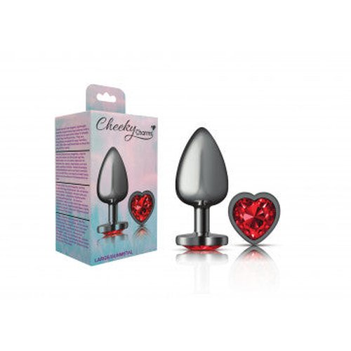 CHEEKY CHARMS HEART DEEP RED LARGE GUNMETAL BUTT PLUG - VBCC9137