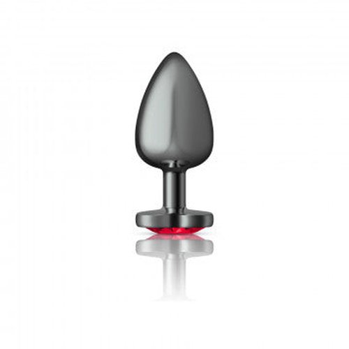 CHEEKY CHARMS HEART DEEP RED LARGE GUNMETAL BUTT PLUG - VBCC9137