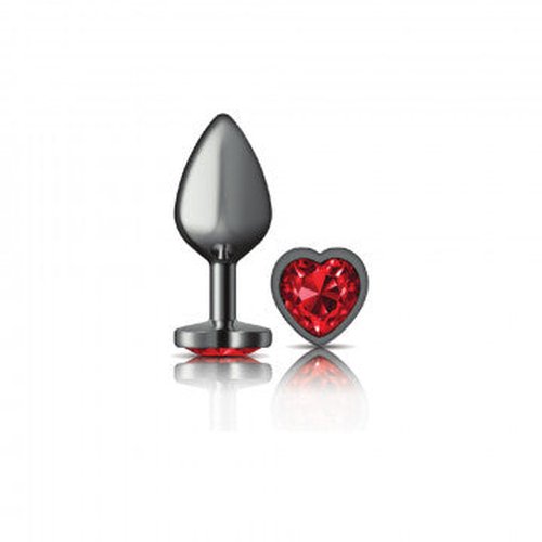 CHEEKY CHARMS HEART DEEP RED MEDIUM GUNMETAL BUTT PLUG - VBCC9136
