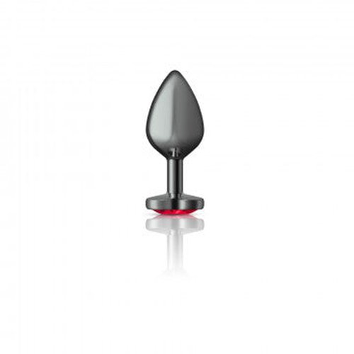 CHEEKY CHARMS HEART DEEP RED MEDIUM GUNMETAL BUTT PLUG - VBCC9136