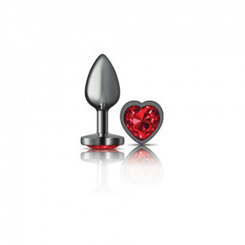 CHEEKY CHARMS HEART DEEP RED SMALL GUNMETAL BUTT PLUG - VBCC9135
